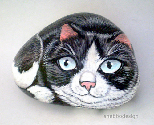 black and white kitty cat. Black and White Painted Rock