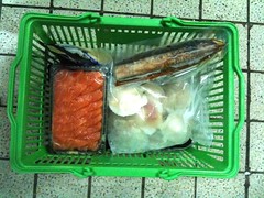 Fassler shopping basket of seafood, quarter-filled