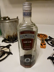 A near-empty bottle of Plymouth Sloe Gin