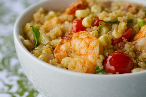 Quinoa and Shrimp with Fresh Corn and Cherry Tomatoes