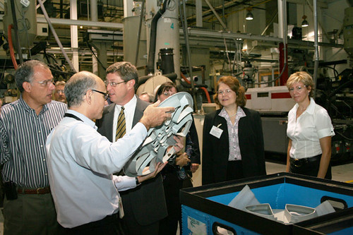 USDA Administrator Judy Canales (second from right) tours the McKechnie Vehicle Components  plant in Nicholasville, Ky. and is shown some of the automotive parts made on site. Administrator Canales toured the plant  with U.S. Rep. Ben Chander , Nicholasville Mayor Russell Meyer, Jeff Ball of Citizens Commerce Bank and Tom Fern, State Director for Rural Development.