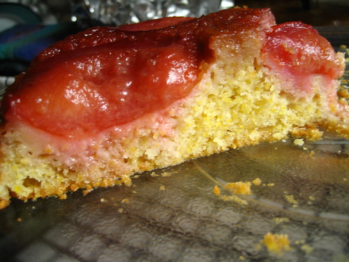 pluot upside-down cornmeal cake