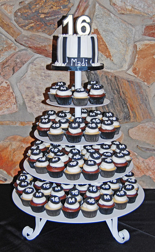 sweet 16 black and white cupcake tower