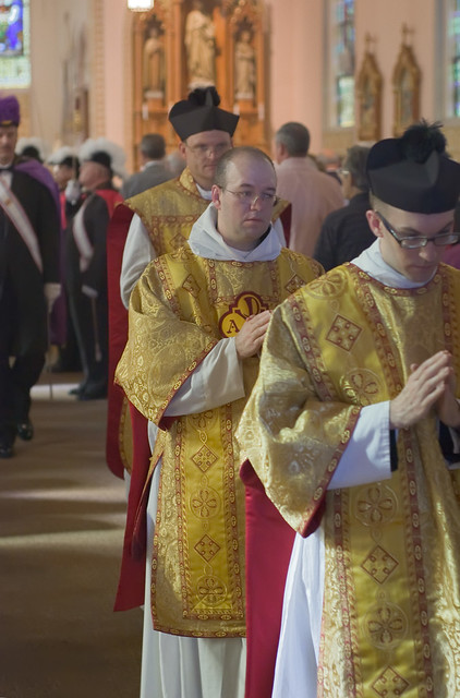 Father David Kemna, FSSP, at Saint Francis of Assisi Catholic Church, in Portage des Sioux, Missouri, USA - clergy processing out