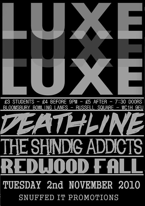 Deathline live next Tuesday 2nd Nov at Bloomsbury Bowling Lanes