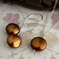 Custom order bronze coin pearl set in sterling silver