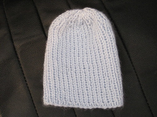 Blue satin hat knit by Somer