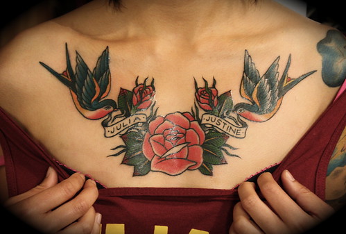 Rose and Swallows chest piece
