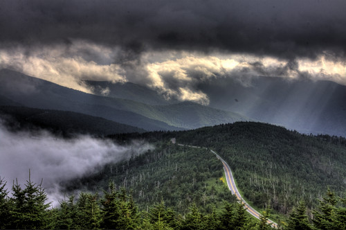 looking down on the Parkway from Mt Mitchell (by: Kolin Toney, creative commons license)