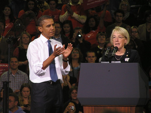 Barack Obama and Patty Murray at a rally on 10/21