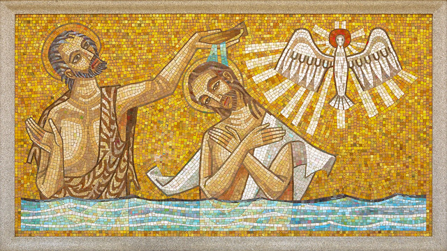 Resurrection Cemetery, in Affton, Missouri, USA - mosaic of the Baptism of Christ in the Jordan River