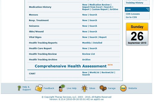 Screenshot of Dashboard showing Electronic Comprehensive Health Assessment Tool