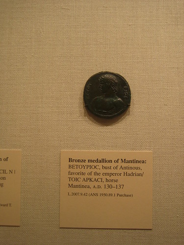 Bronze medallion of Mantinea - BETOYPIOC, bust of Antinous, favorite of  Hadrian_TOIC APKACI, horse Mantinea, A.D. 130-137 _8252