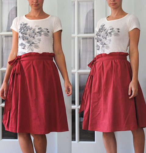 red paper bag skirt from dress