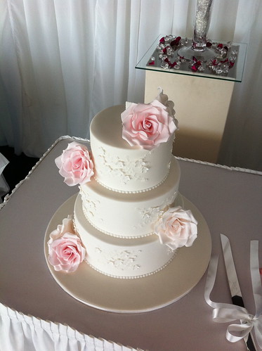 Pink and white lace wedding cake This was a different version of one of our