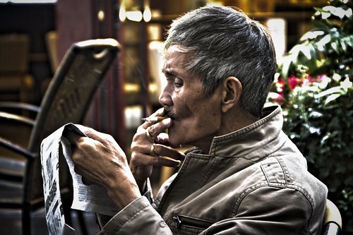 smoking old man in shanghai