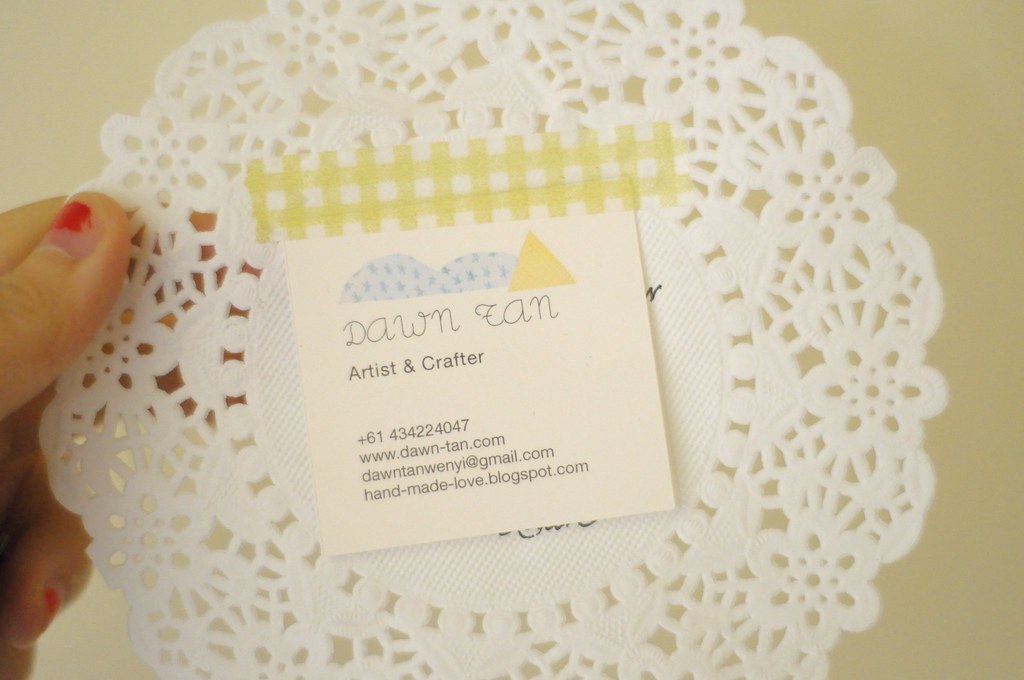 New namecard taped onto doily