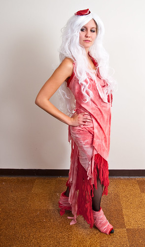 lady gaga meat dress costume. Lady GaGa Halloween Meat Dress