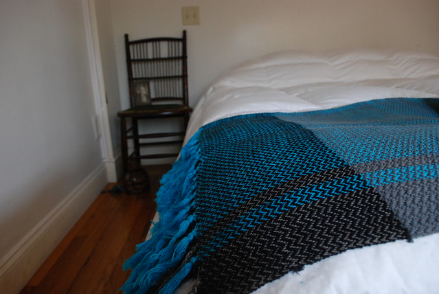 turquoise, grey and black blanket