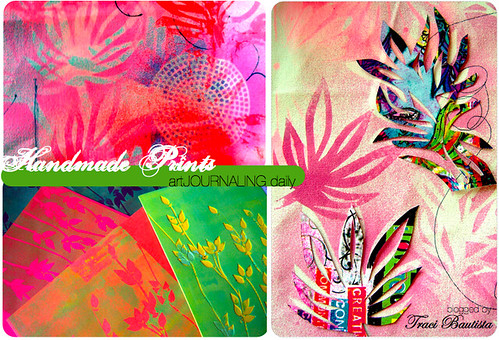 stencil prints on fabric, hand cut stencils from postcards