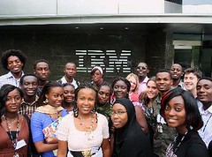 African students outside of IBM Headquarters
