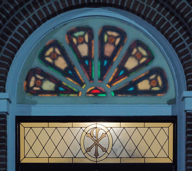Saint Joseph Roman Catholic Church, in Josephville, Missouri, USA - windows over front door