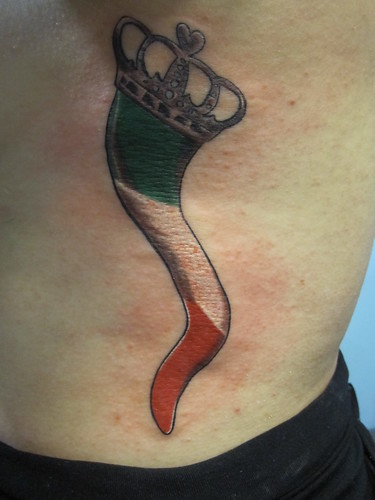 italian horn crown tattoo by wes fortier. www.facebook.com/wesfortier