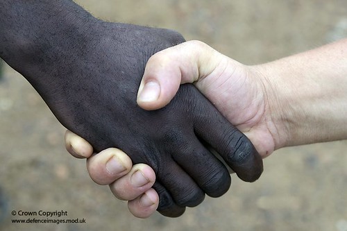 Black and white handshake