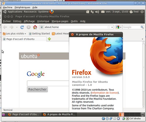 Mozilla Firefox 3.6.9 dans Ubuntu Linux 10.10