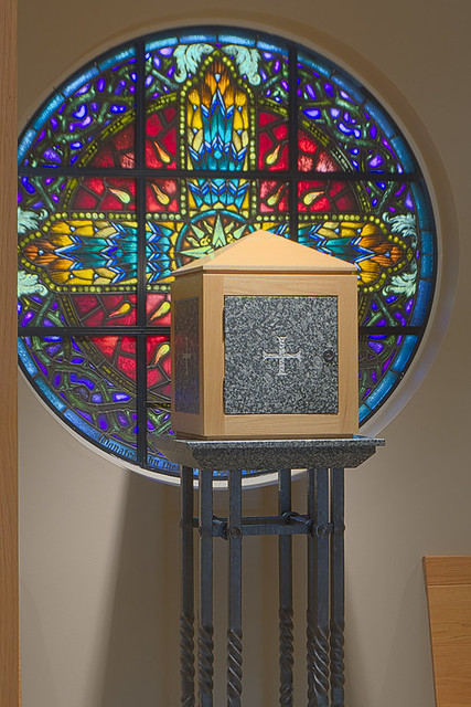 Christian Brothers College High School, in Town and Country, Missouri, USA - tabernacle and rose window in chapel