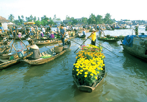 floating market, Vietnam