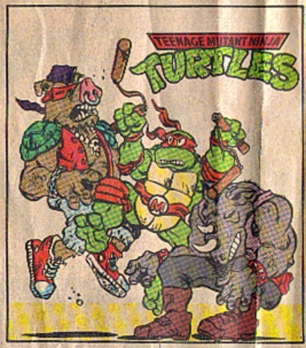 Teenage Mutant Ninja Turtles { newspaper strip } ..Mike v.Bebop & Rocksteady ..art by Lawson - isolated :: 07211991