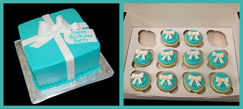 Tiffany Blue Package Cake and Cupcakes for a 90th Birthday Celebration
