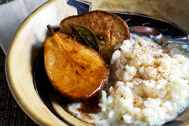 Cider Baked Pears With Rice Pudding