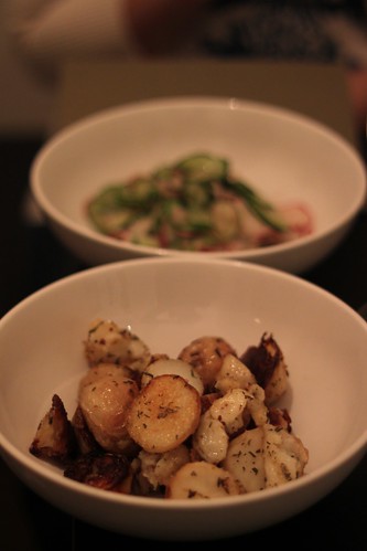 rosemary & duck fat roasted potatoes and radish and cucumber slaw