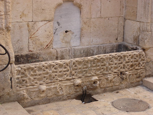 Sarcophagus made into water trough