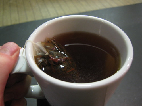 Chocolate flake teapig in water