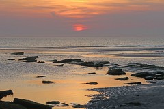 Calm sunset at low tide in Ambleteuse