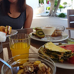 Honors student Taylor Chock-Wong poses with her Greek breakfast at the resort in Samos.