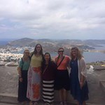 Honors student pose on a Greek island that they took a day trip to.