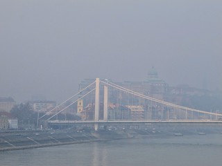 Elisabeth bridge in December morning mist, Budapest, 2014