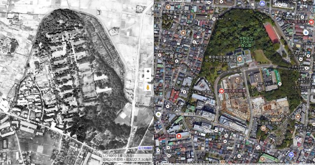 昭和20年ごろの地図と空撮画像を添付しま...