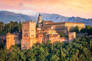 Ancient arabic fortress Alhambra at the beautiful evening