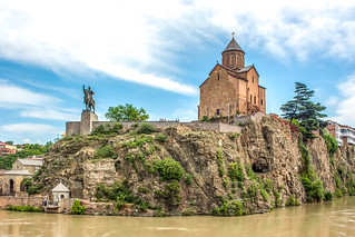 Metekhi Church above the Kura river in Tbilisi, Georgia