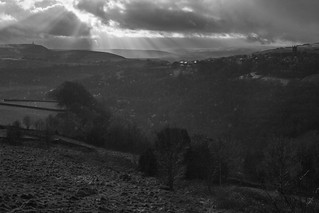 View from Old Town towards Stoodley Pike and Heptonstall in the rain.
