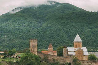 Church In Castle Complex Ananuri In Georgia, About 72 Kilometres From Tbilisi. Famous Landmark. Cultural Historic Heritage.
