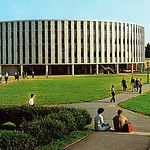 Harrelson Hall surrounded by grass in 1962.
