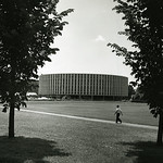 Harrelson Hall before being surrounded by bricks.