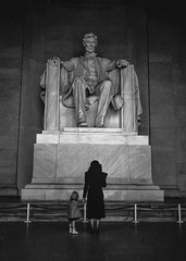 My mom and my sister at the Lincoln Memorial, c. 1949
