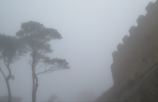 Enna, the Castello di Lombardia in the fog